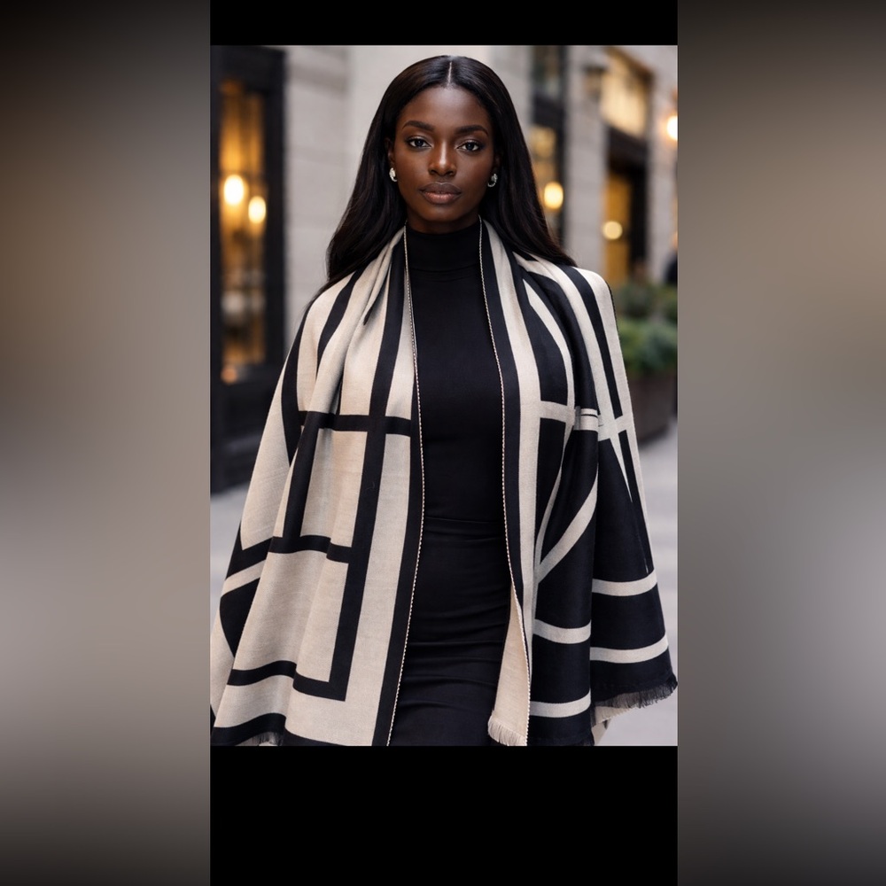 Chic Black and White Geometric Scarf